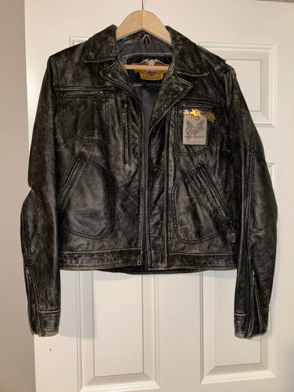 Women’s Collectible Harley-Davidson Black Distressed Leather Motorcycle Jacket